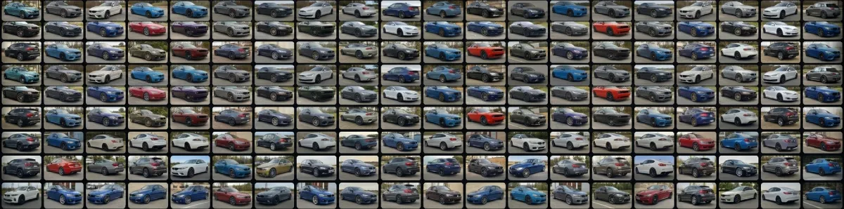 A wall of real car previews from the user gallery